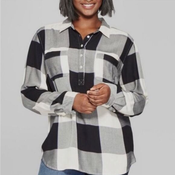 Universal Thread Tops - ☔️🩵Universal Thread Buffalo Plaid Long Sleeve Top Medium